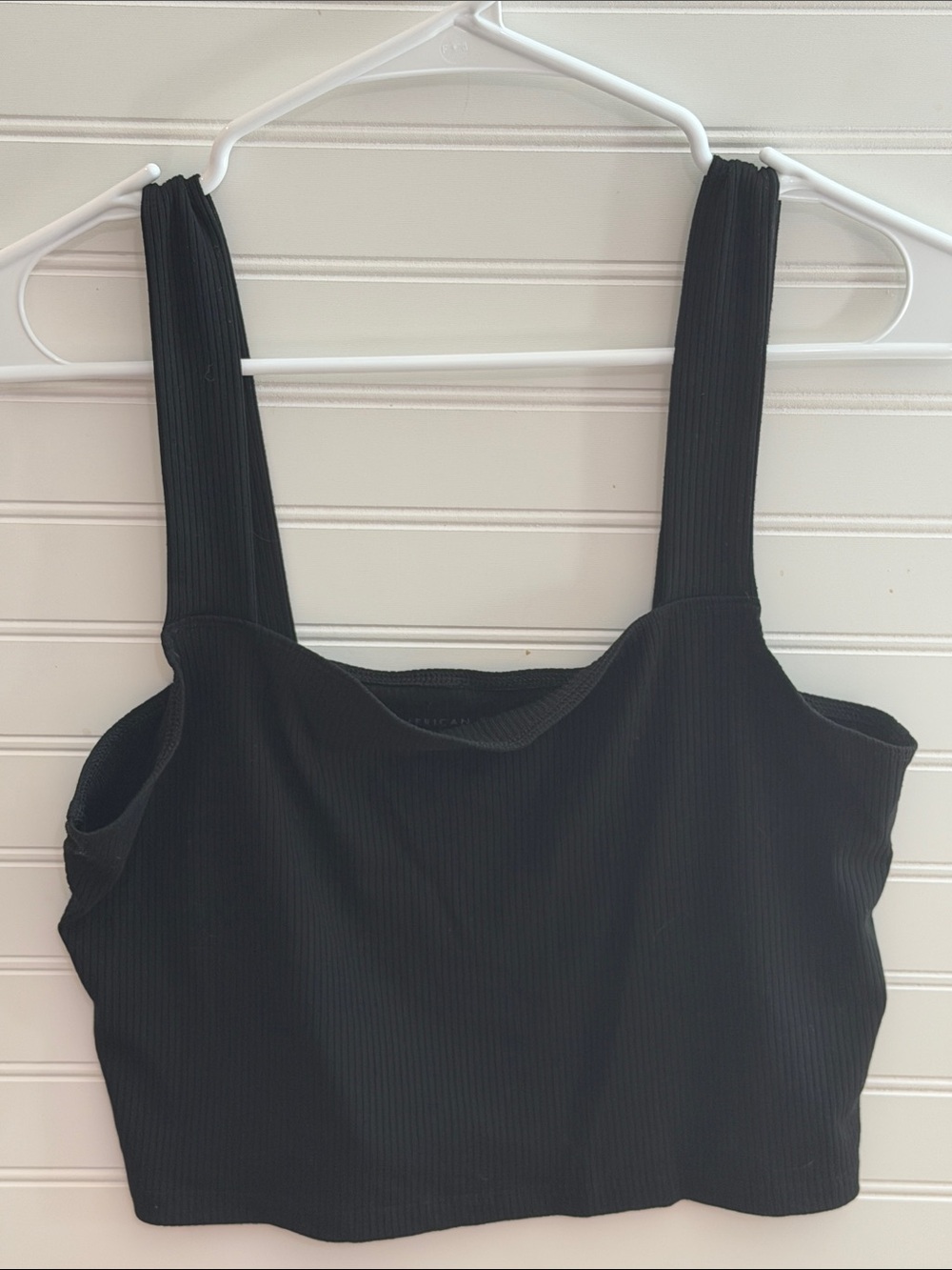 American Eagle Outfitters Black Ribbed Wide-Strap Crop Tank